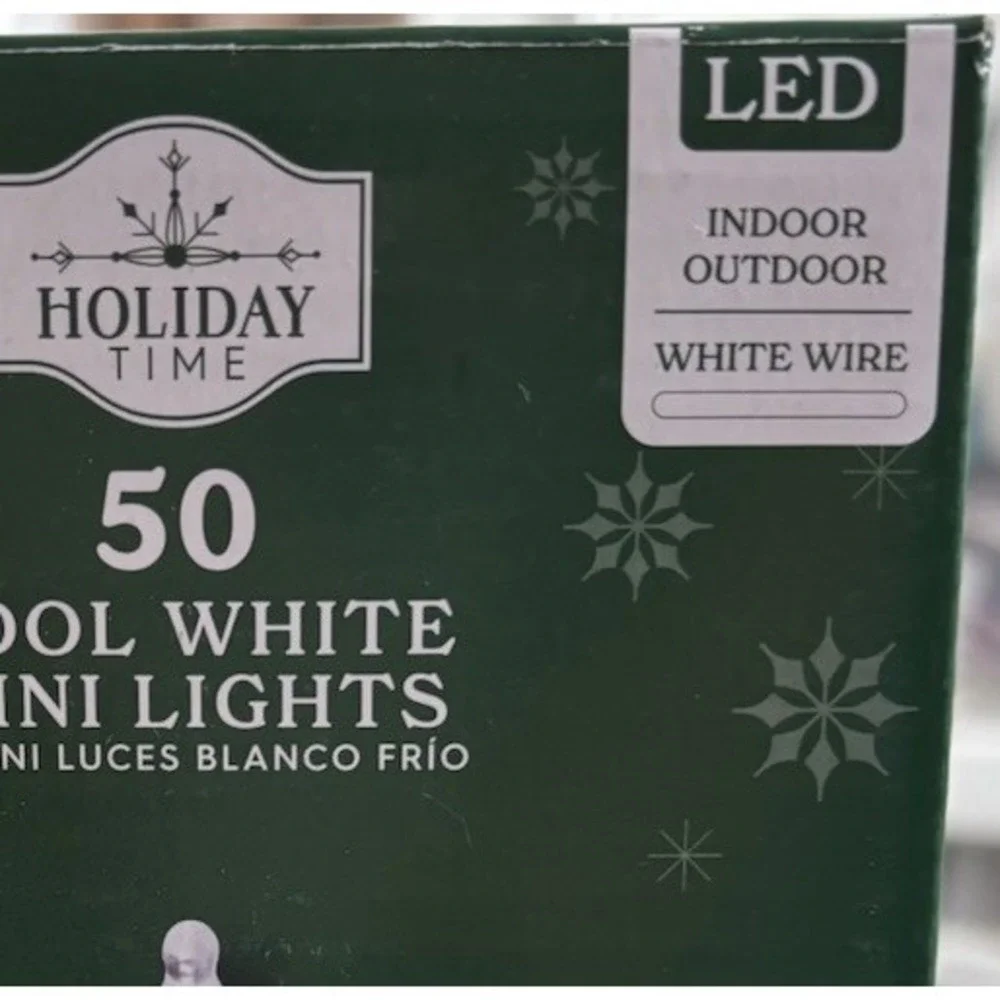 Holiday Time 50.Ct Cool White Mini LED Christmas Lights Strand White Wire NEW